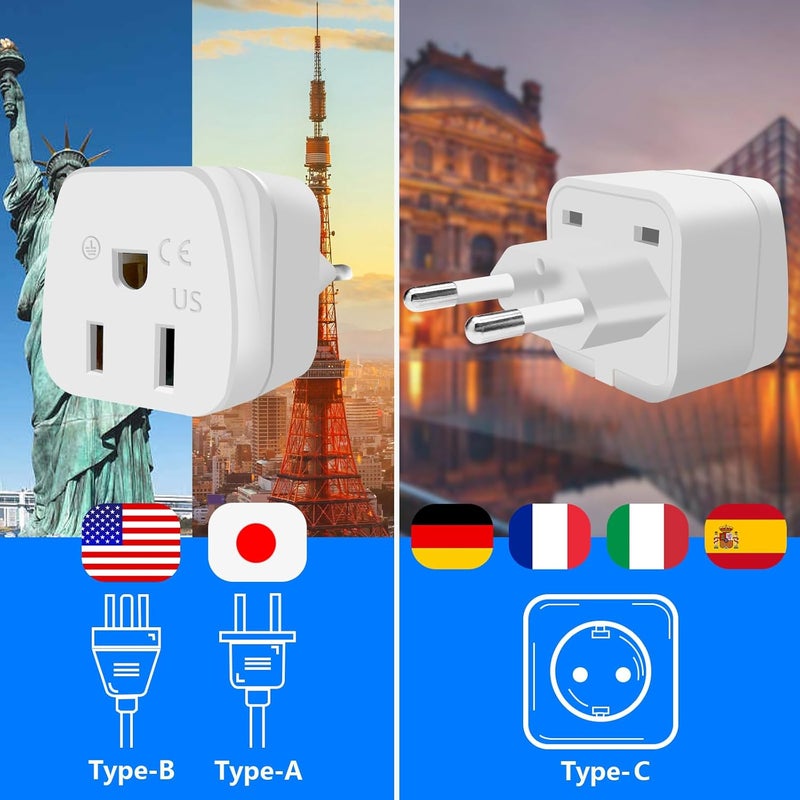OFOAEEA European Travel Plug Adapter, Type C Adapters, 2 Pack US to Europe PlugAdapter, Adapter for Europe Plug, European Plug Adapter, for USA to EU Italy Spain France Germany Iceland Greece Plug, White - Image 4